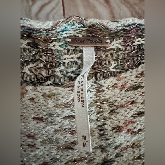 Free People Multicolor Knit Sweater Poncho Size Medium Coastal Cowgirl‎ Hippie - Picture 6 of 9